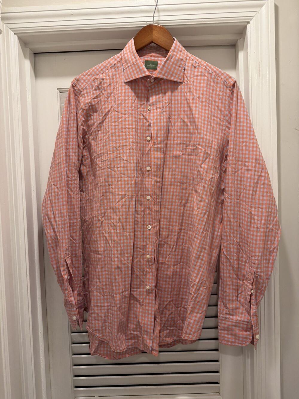 Sid Mashburn Shirt Mens Medium Orange Button Up Plaid Chest Pocket